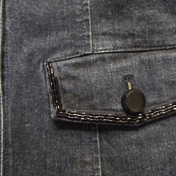 Jones New York Jacket Womens Small Blue Denim Beaded Button Up Pockets Signature - Picture 12 of 13